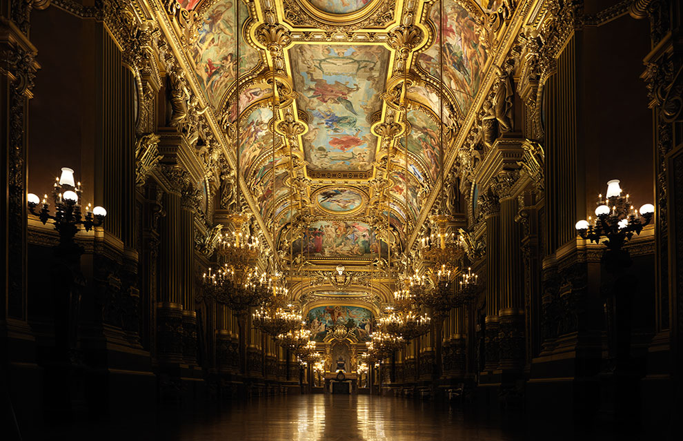 Olaf- Daniel Meyer, Olaf-Daniel Meyer, Sabine Hartl, Fotograf Paris France Architektur, Welterbe, Denkmalschutz, Sehenswürdigkeit , photographe architecture, patrimoine monuments site touristique , photographer architecture heritage point of interest, Opéra Garnier,  Palais Garnier, Ballet de l’Opéra de Paris, Phantom der Oper, Marc Chagall, Paris, France, The Phantom of the Opera, Le Fantôme de l'Opéra, place de l'Opéra, Charles Garnier, Opéra national de Paris, Réunion des opéras de France, inside, l'intérieur, innen, wandelgang, foyer, fresco, deckenfresco, Le grand foyer, lustre, Kronleuchter, chandelier, 